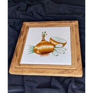 Vintage Lamosa Made in Mexico Trivet Tile & Wood Onions 6" MCM